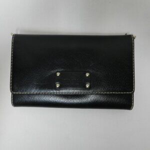 Kate Spade Leather trifold black large Clutch Wallet 8 x 5 back pocket No Strap